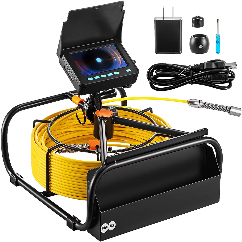 Sewer Camera 98.4 , Pipeline Inspection Camera 4.3 Inch   Monitor Pipe Camera, Duct Inspection Camera with 6PCS , 8500MAH Lithium Battery,  Function, 30M