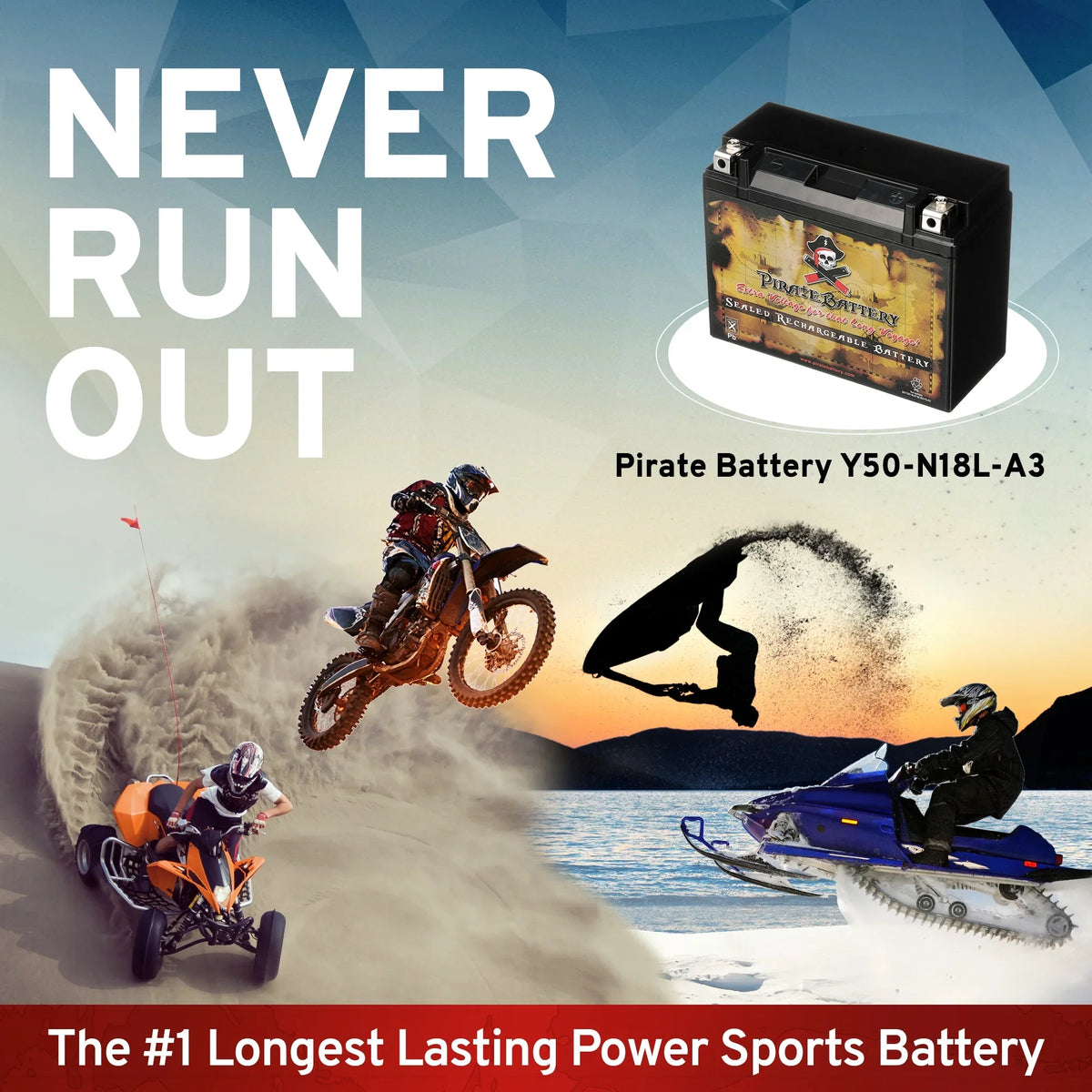 Pirate Battery -- (50-- 12 Volt,20 Ah, 260 ) Power Sports Battery replaces Gtx18l-bs M6250h 44006