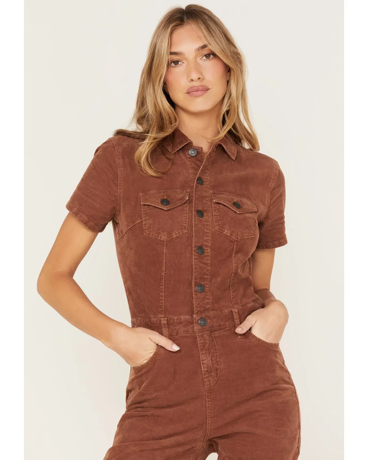 Cleo + Wolf Women's Corduroy Jumpsuit Dark Brown Large