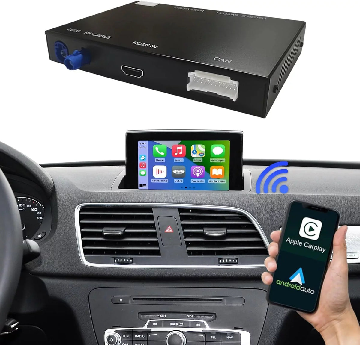 Road Top Wireless Carplay Android Auto Module for Audi  2014-2018 Year with  3G, (+ Car Software Version), Carplay Retrofit Kit Decoder, Support Mirrorlink, Camera