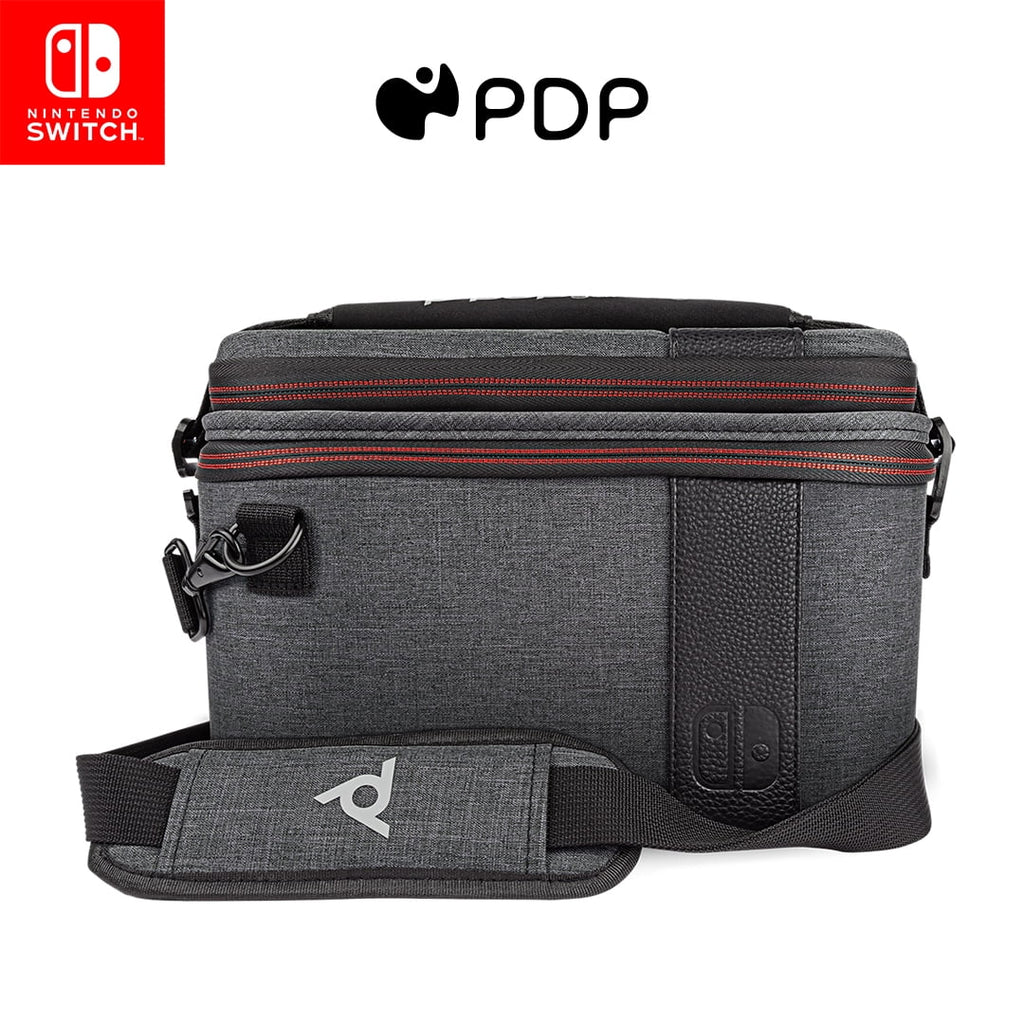 Gaming Pull--Go Travel Case Elite Edition: 2-in-1 with Built-in Console Stand, Removable Straps & Interchangeable Dividers: Grey - Nintendo Switch