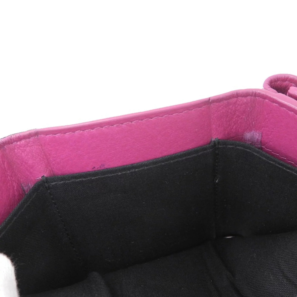 Pre-Owned Balenciaga  paper mini wallet with hook tri-fold leather pink 391446 (Fair)