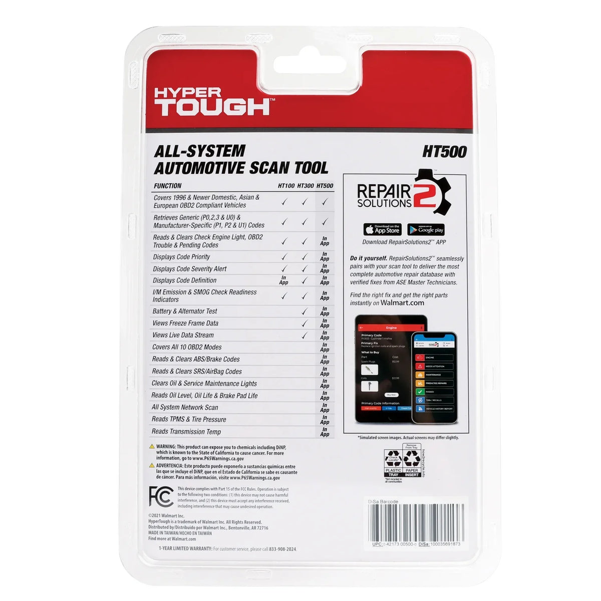 Hyper Tough  Bluetooth Scan Tool, 1996 & Newer  Vehicles, Free Fix & Part Recommendations