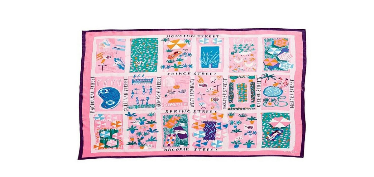 Kate Spade New York Accessories Rooftop Scene Oblong Shawl Scarf for Women Bright Peony 27" x 79"