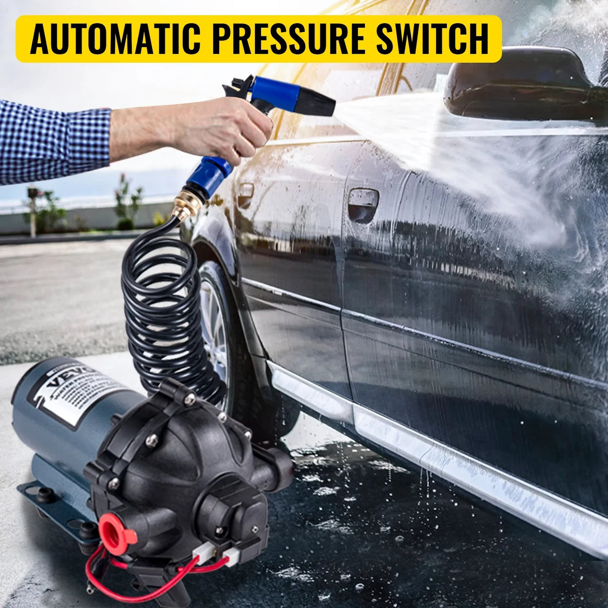 Water Pump 5.3  5.5 Gallons Per Minute 12V Water Pump Automatic 70  Diaphragm Pump with 25 Foot Coiled Hose Washdown Pumps for Boats Caravan Rv Marine Yacht