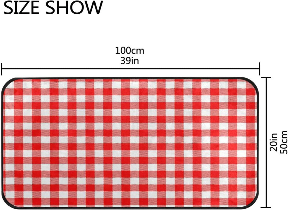 Bestwell Plaid Red and White Kitchen Rug Mat Anti-Fatigue Comfort Floor Mat Waterproof Non Slip Washable Kitchen Rug for Kitchen Washroom Bedroom Sink 39 x 20 inch