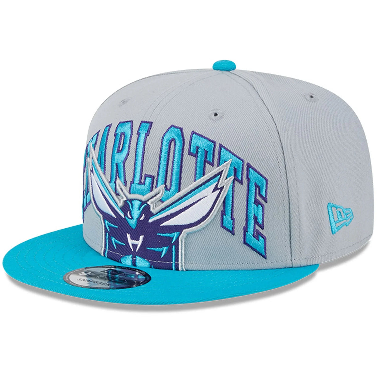 Men's New Era Gray/Teal Charlotte Hornets Tip-Off Two-Tone 9FIFTY Snapback Hat -