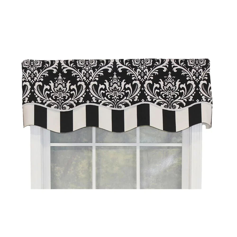 Home Ozbourne Glory Valance Black. 3" Rod Pocket, Layered, Trimmed. 50"  16"