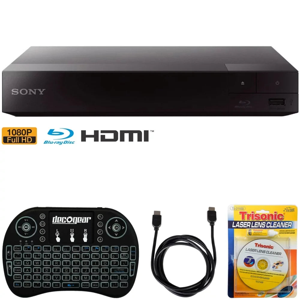 Sony - Streaming Blu-ray Disc Player w/ Accessories Bundle Includes, 2.4GHz Wireless Backlit Keyboard with Touchpad, 6ft  Cable and Laser Lens Cleaner for / Players