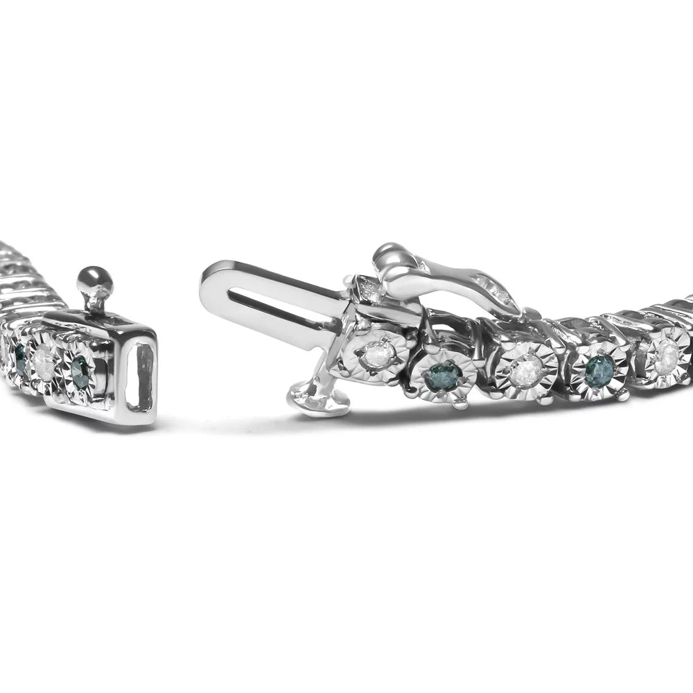 Haus of Brilliance .925 Sterling Silver 1.0 Cttw Womens with Alternating Round cut Box Clasp White Diamond and Treated Green Diamond Tennis Bracelet (Green and - Color,  Clarity) - Size 7" Inches