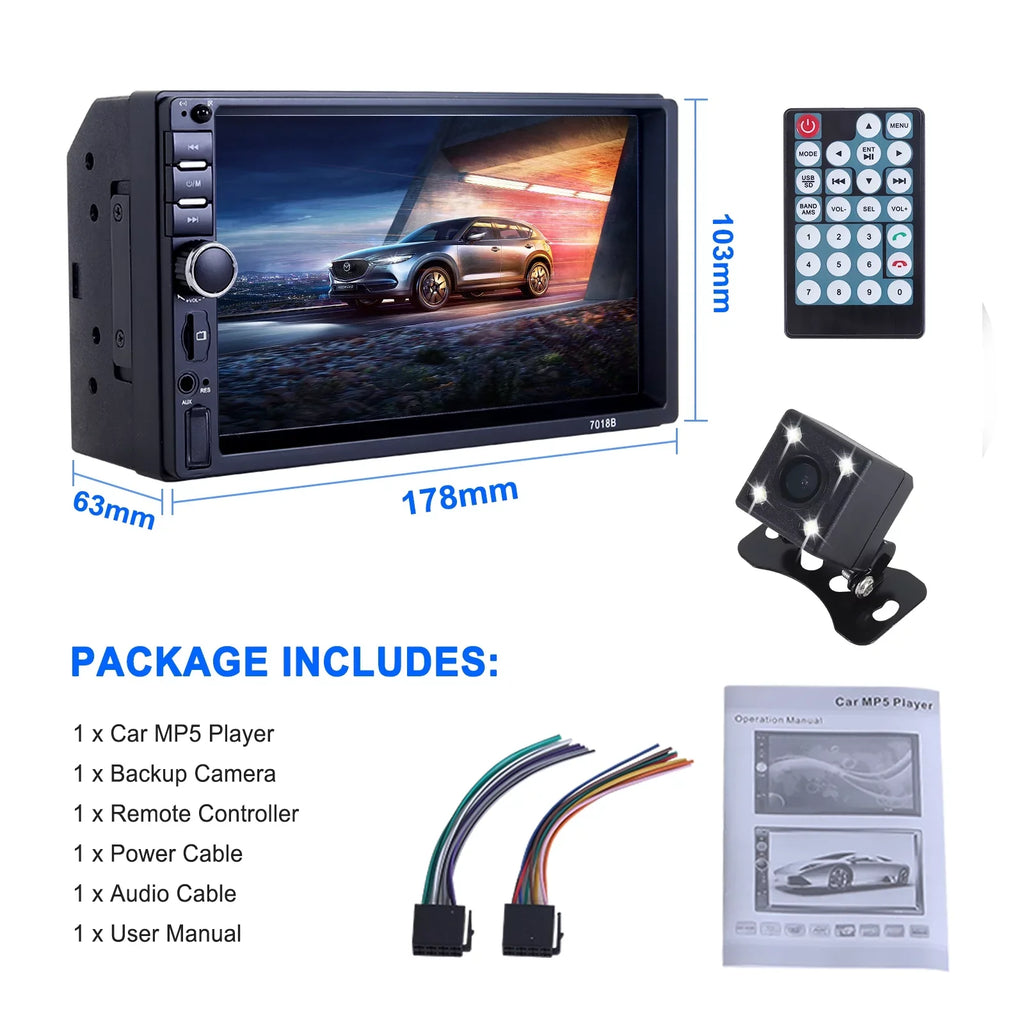 Double 2 Din Car Stereo Radio  Player, 7 Inch  Touch Screen Bluetooth Car Video Player 1080P with Backup Reversing Camera