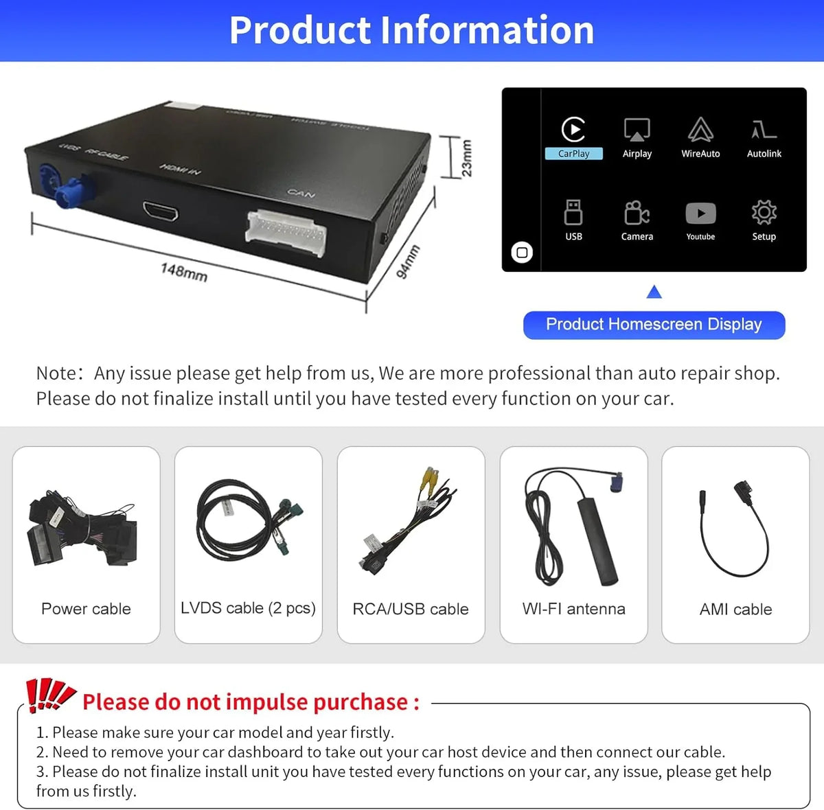 Road Top Wireless Carplay Android Auto Module for Audi  2014-2018 Year with  3G, (+ Car Software Version), Carplay Retrofit Kit Decoder, Support Mirrorlink, Camera