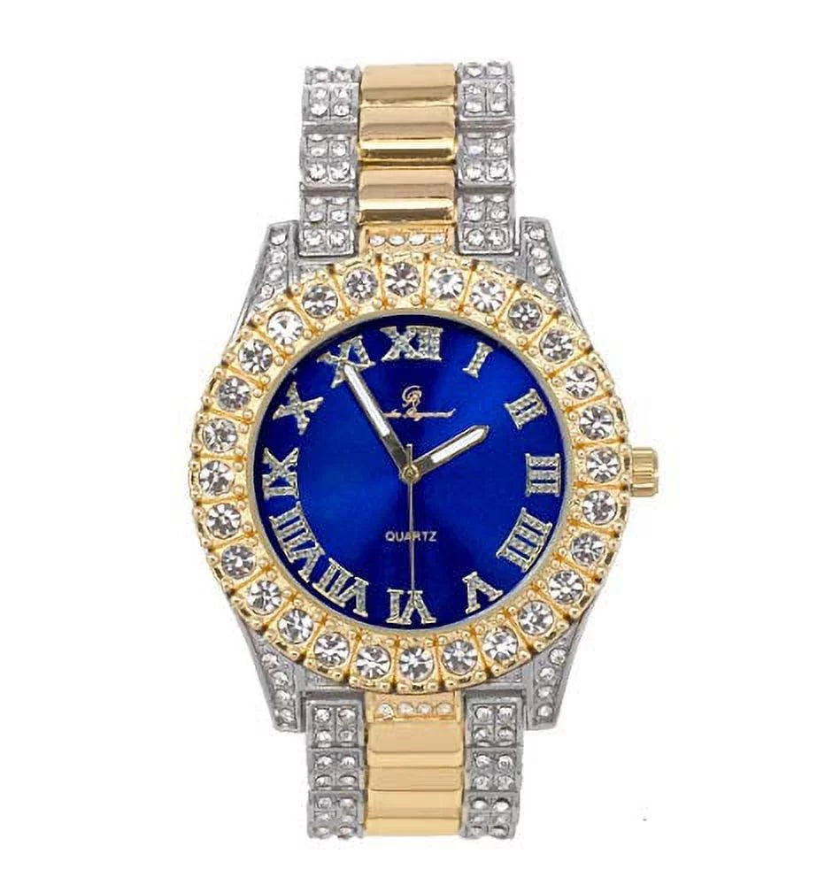 Mens Silver Big Rocks with Roman Numerals Fully Iced Out Colorful Dial Watch -   Single ( Blood Red)