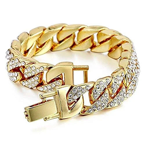 Charles Raymond Big Bling Watch Inspired by Hip Hop - Mens Iced Out Timepiece - Faux Chrono Eyes - Diamond Rhinestones on Blast -  (Gold Rubber Cuban)