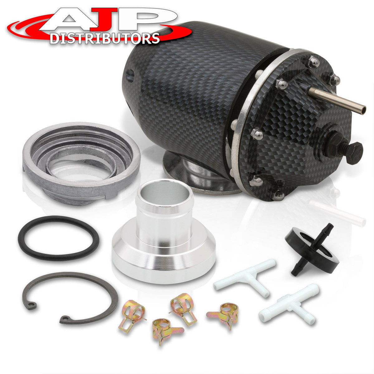 Universal  Style Turbo Blow Off Valve  + Weldable Adapter -Ring Flange Kit (Carbon Fiber) - Billet Aluminum Turbocharger Charger