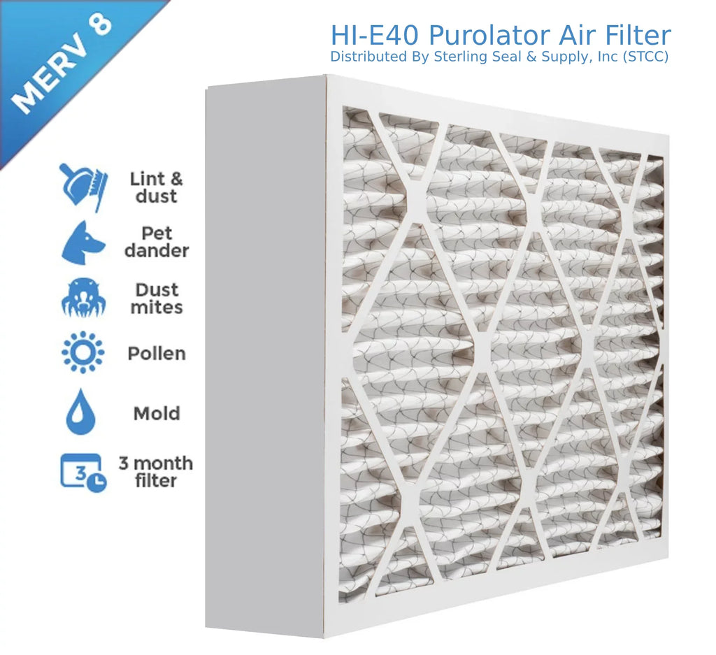 20x20x4, Purolator Hi- 40 Extended Surface Pleated Air Filter, Mechanical  8, (3 Pack)