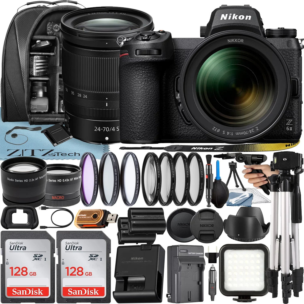 Nikon   Mirrorless Camera with   24-70mm f/4  Lens + 2 Pack 128GB SanDisk Card + Case + Tripod + ZeeTech Accessory Bundle