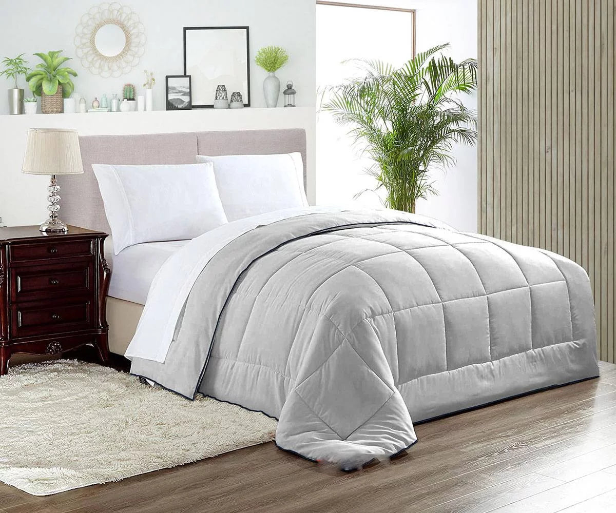 1000  Egyptian Cotton Comforter with 2 Matching Pillowcases Size- Super King Plus Light Gray Solid Pattern Breathable Quilted Case