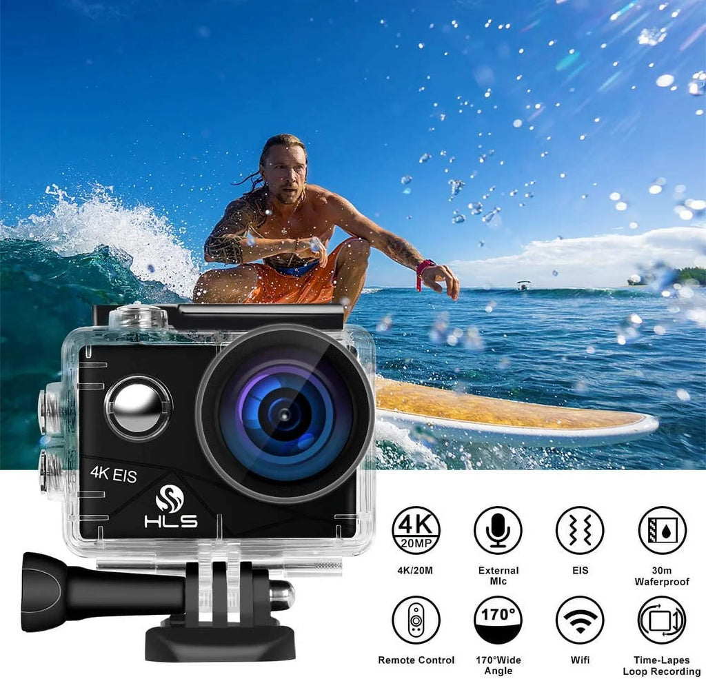 Video Action Camera 4K with Wide Angle Lens  WiFi Underwater Camera with Waterproof Case Remote Outdoor Sports Camera for Vlog with Accessories Mount Kit Battery Charger