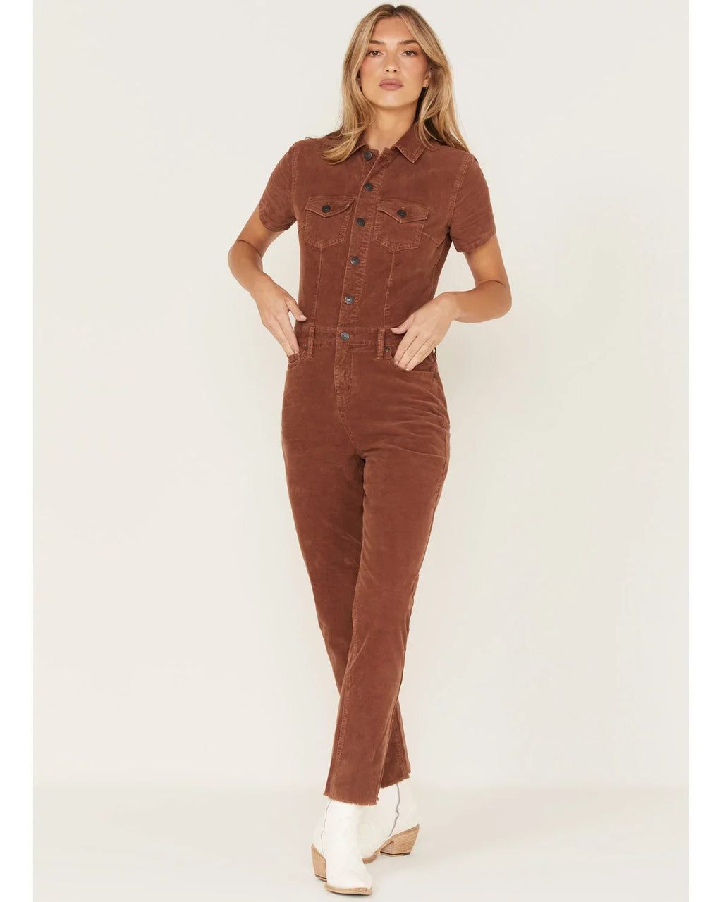 Cleo + Wolf Women's Corduroy Jumpsuit Dark Brown Large