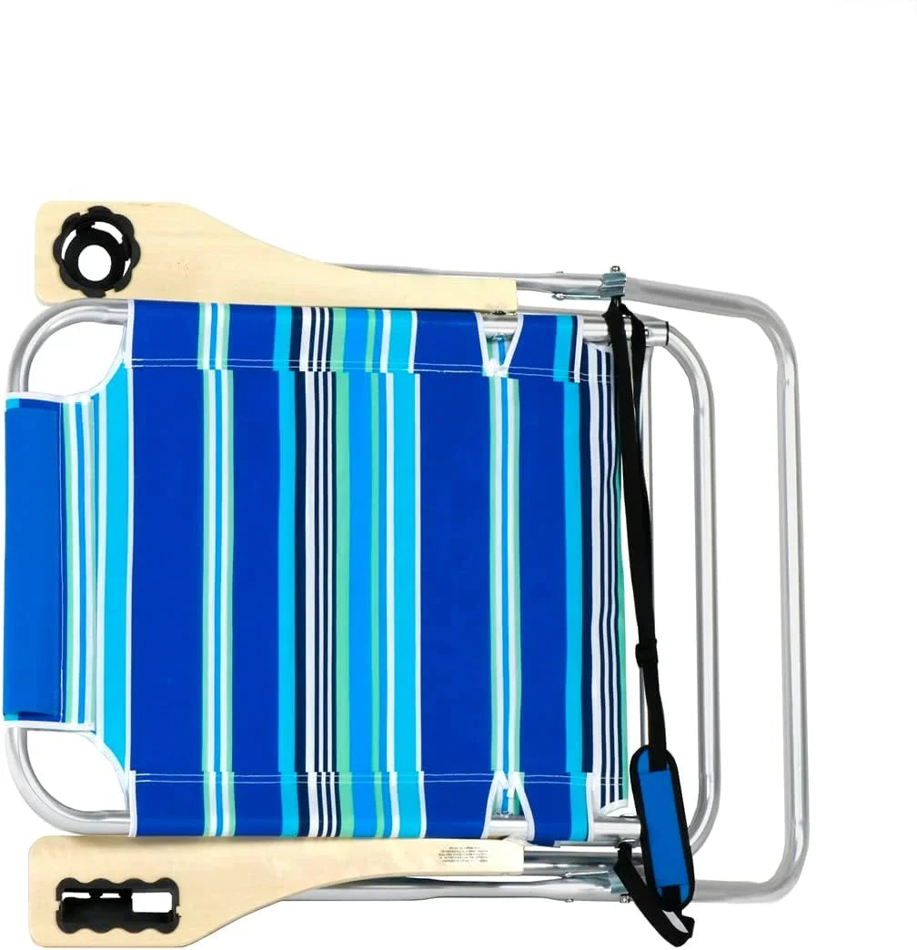Deluxe  Wide Tall Plus Size Aluminum Folding Big Heavy Duty 17 Inches High Seat Beach Chair For Adults, 300 Lb Load