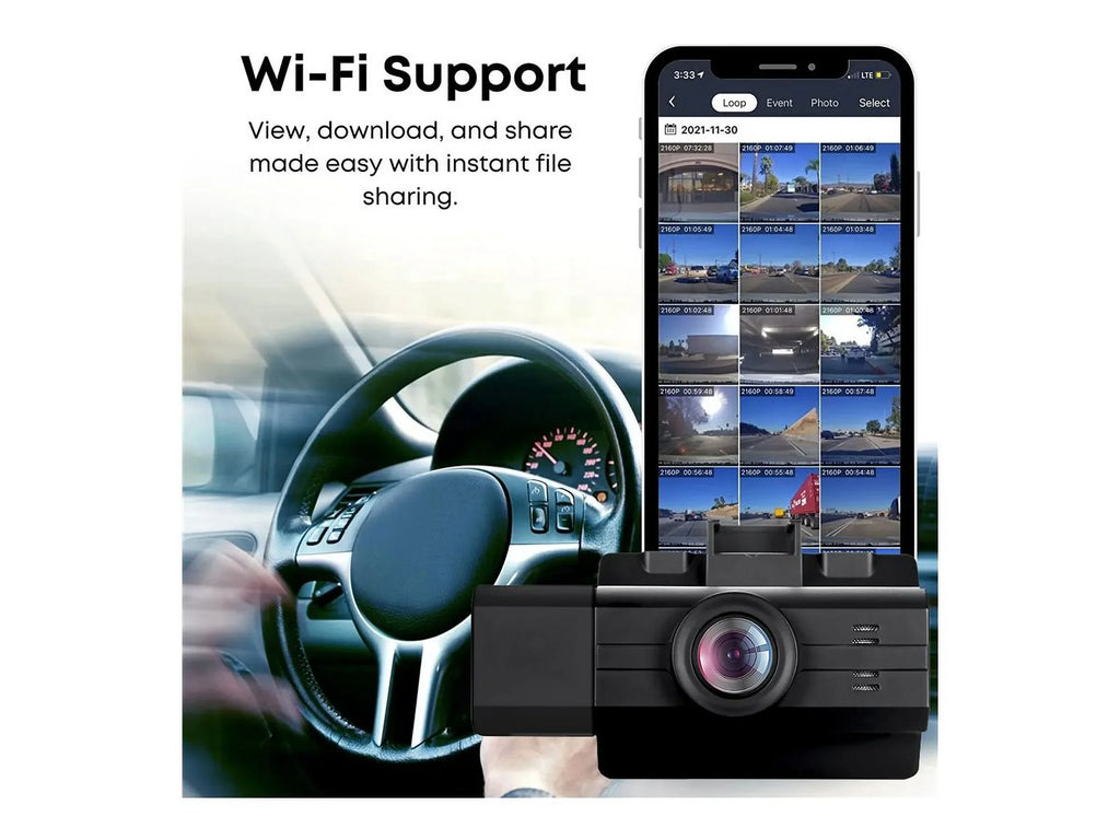 myGEKOgear by Adesso Scout Pro 2K 3-Channel Dash Cam Surveillance Edition with Front View, Cabin View, Rear - Wide Angle View - -Sensor