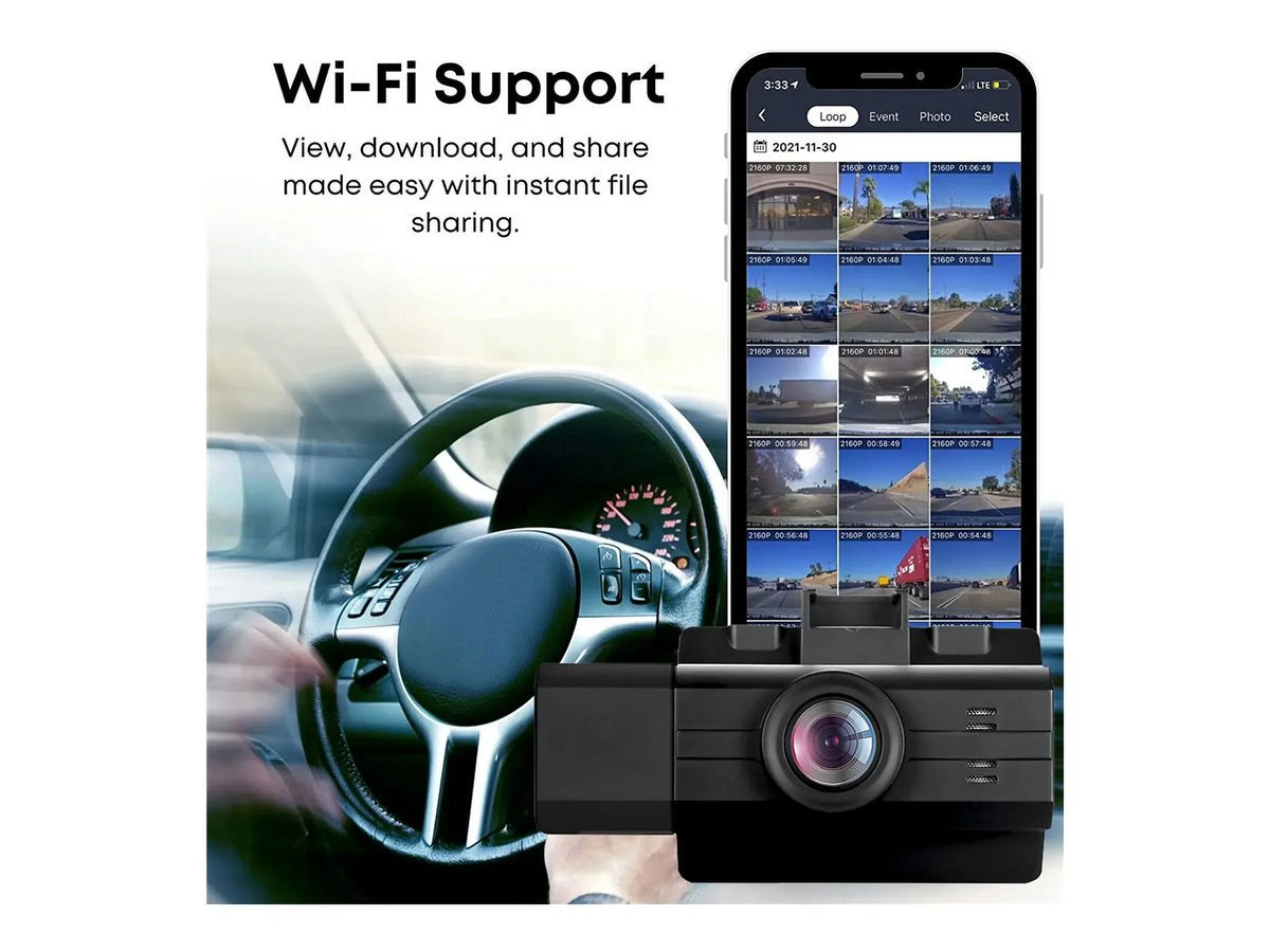 myGEKOgear by Adesso Scout Pro 2K 3-Channel Dash Cam Surveillance Edition with Front View, Cabin View, Rear - Wide Angle View - -Sensor