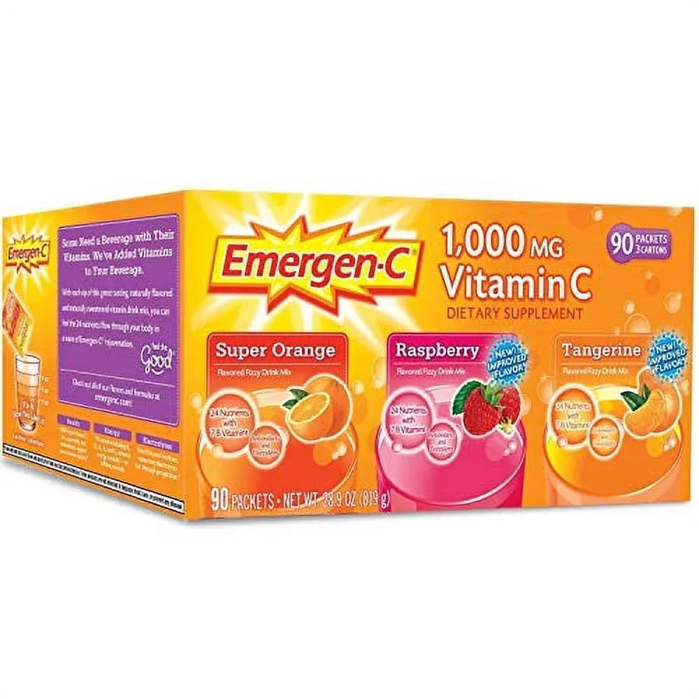 Emergen- 1,000 mg Vitamin  Dietary Supplement Drink Mix, Super Orange/Raspberry/Tagerine, 90 Packets
