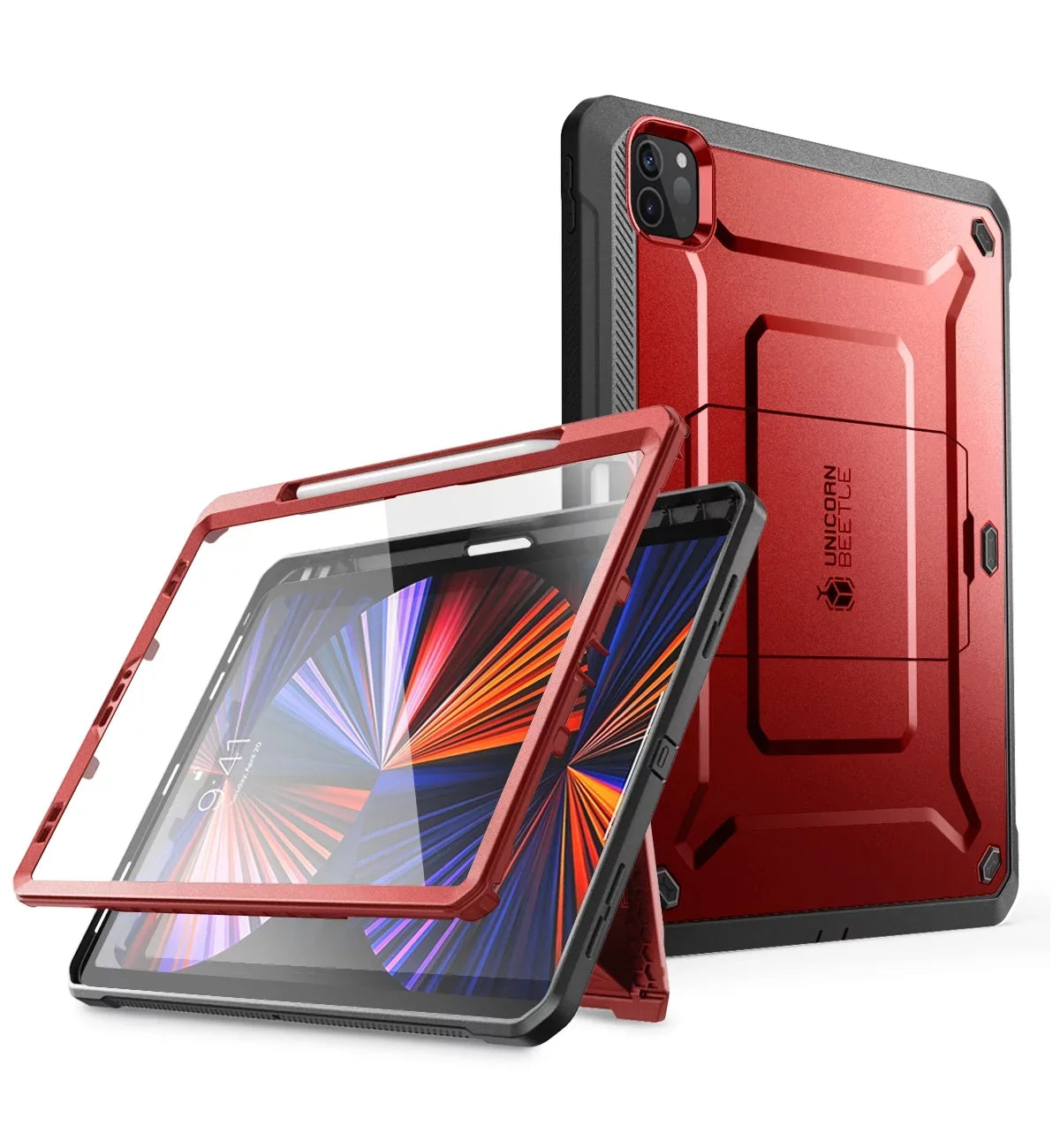 Unicorn Beetle Pro Series Case for iPad Pro 12.9 Inch (2021 / 2020), Support Apple Pencil Charging with Built-in Screen Protector Full-Body Rugged Kickstand Protective Case (Ruddy)