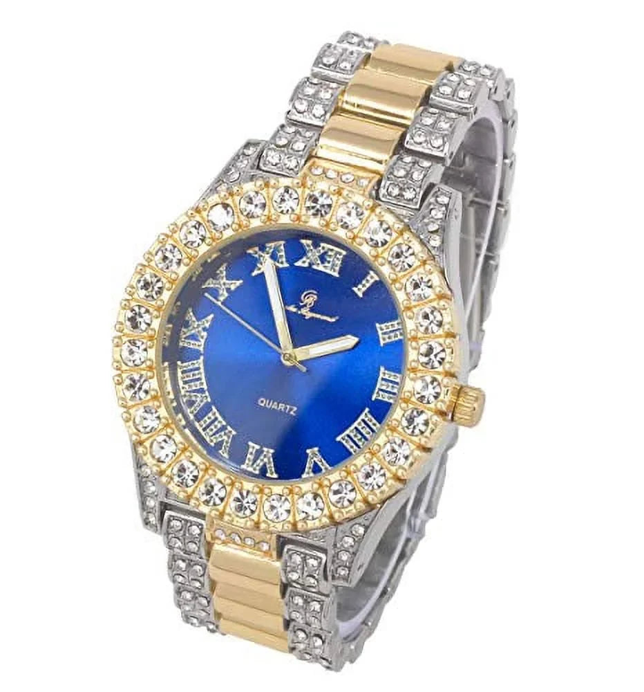 Mens Silver Big Rocks with Roman Numerals Fully Iced Out Colorful Dial Watch -   Single ( Blood Red)