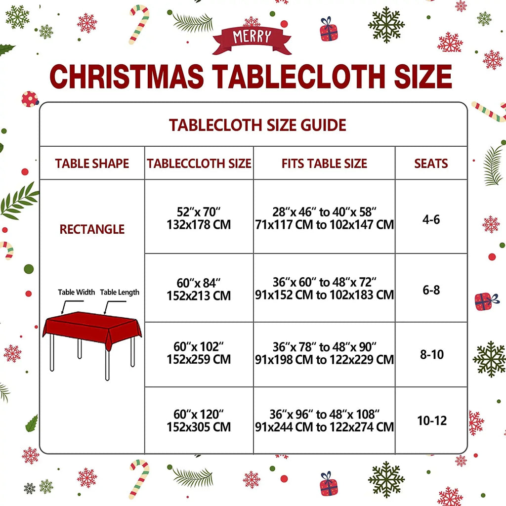 Christmas Tablecloth with Flannel Backing, Waterproof Wipeable Vinyl Rectangle Table Cover for Xmas Parties/Wedding/Holiday/Decoration Use - Heavy Duty Table Cover(60x102 Inch, Snowflake)