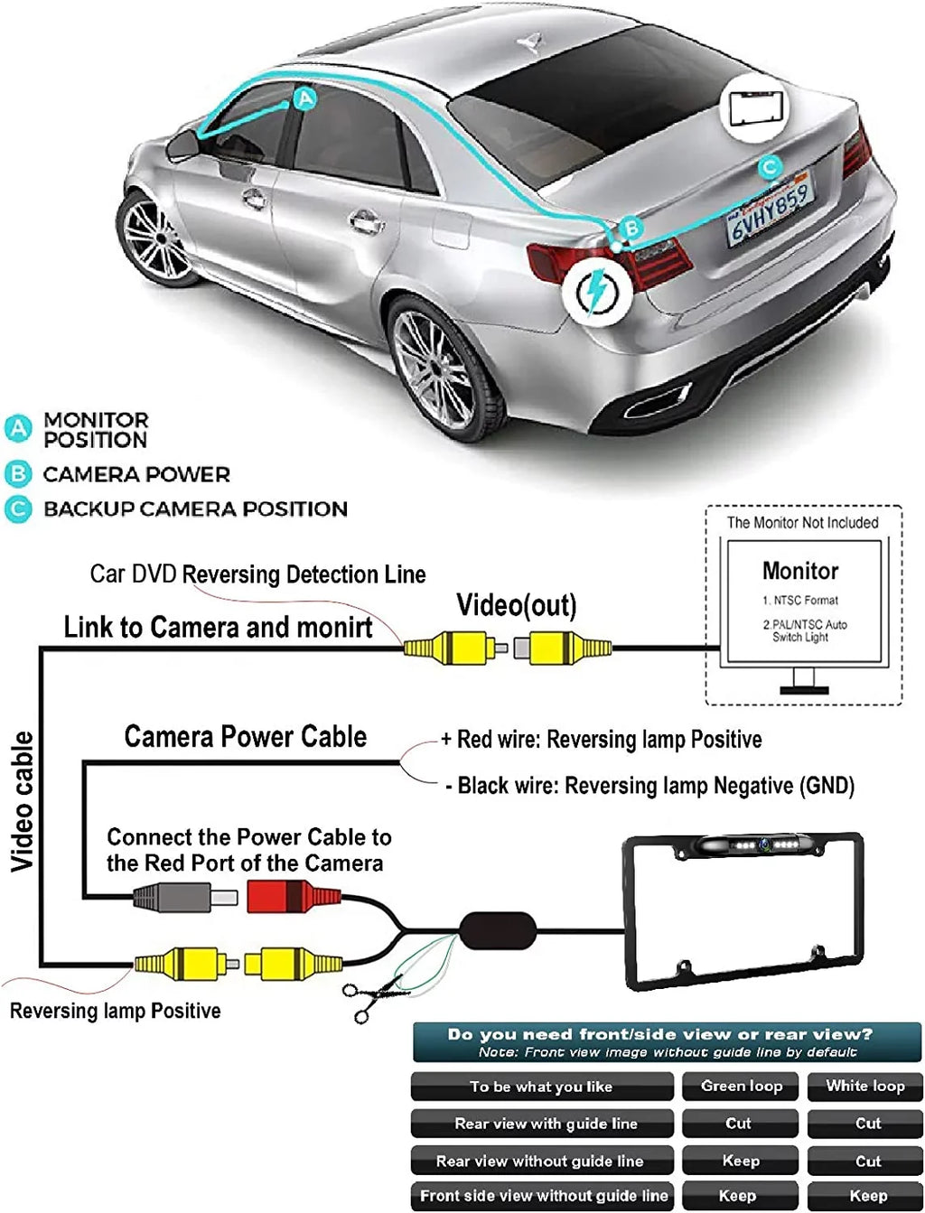 Backup Camera Rearview License Plate Frame for Jensen  Black