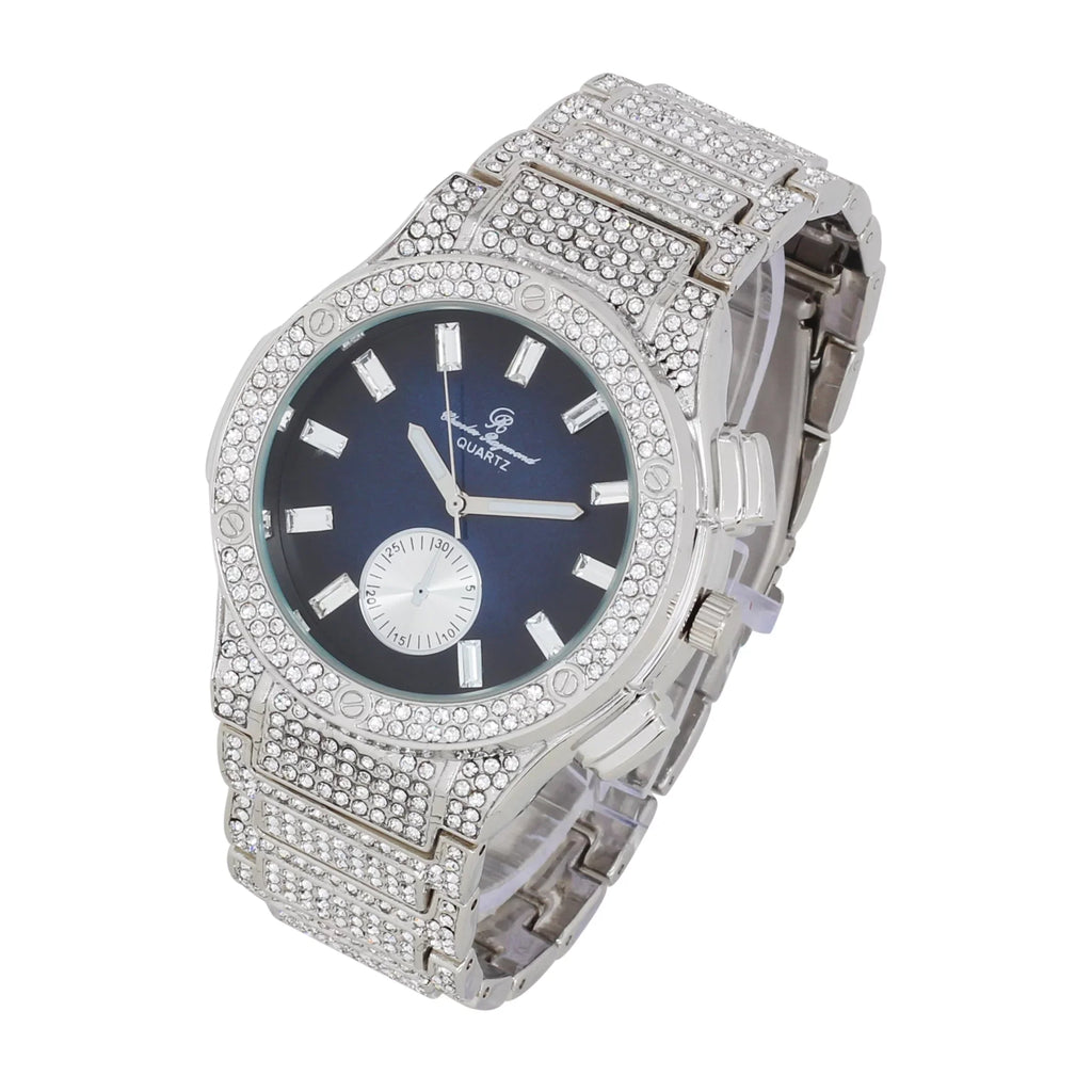 Charles Raymond Big Bling Watch Inspired by Hip Hop - Men's Iced Out Timepiece- Diamond Rhinestones on Blast -    Blue -