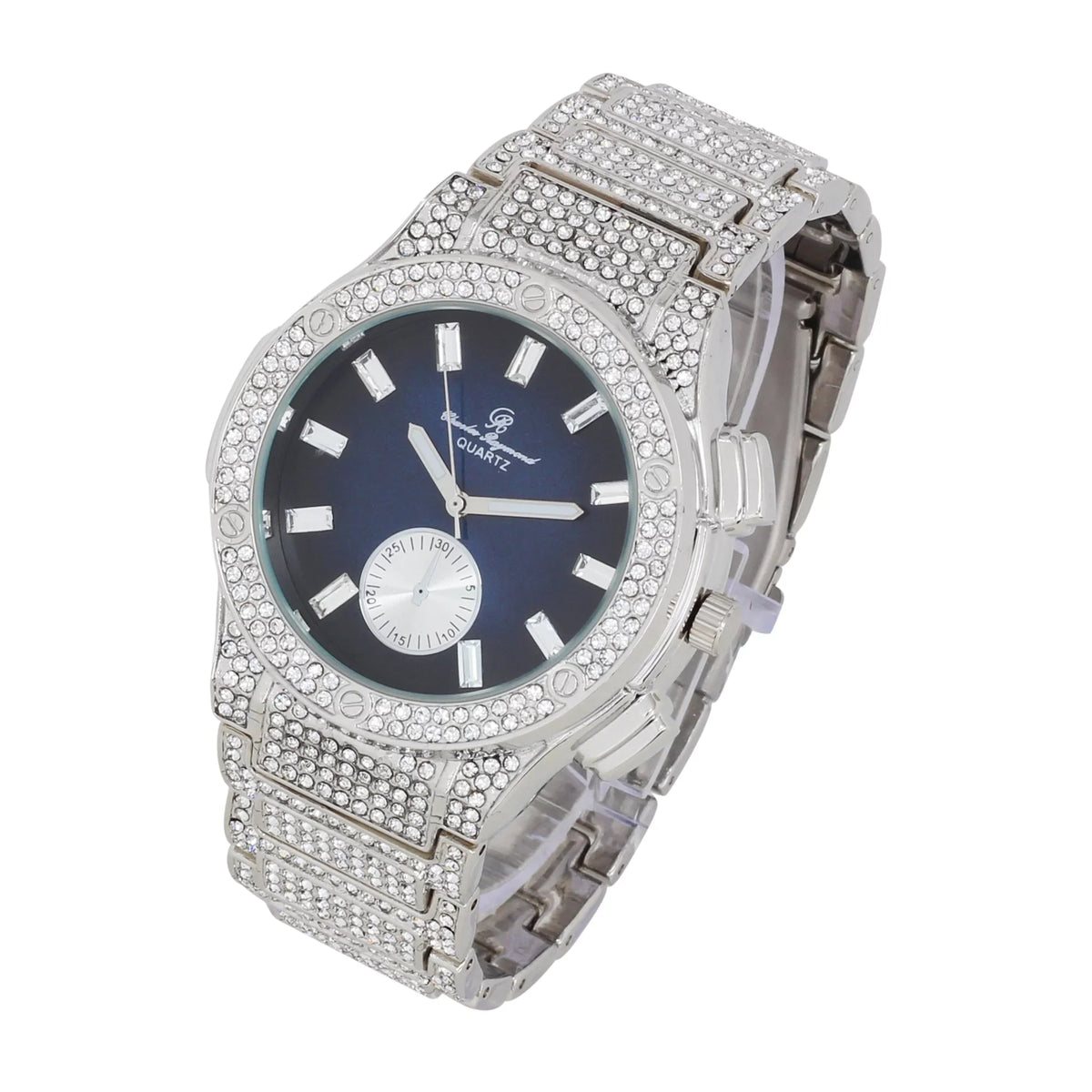 Charles Raymond Big Bling Watch Inspired by Hip Hop - Men's Iced Out Timepiece- Diamond Rhinestones on Blast -    Blue -