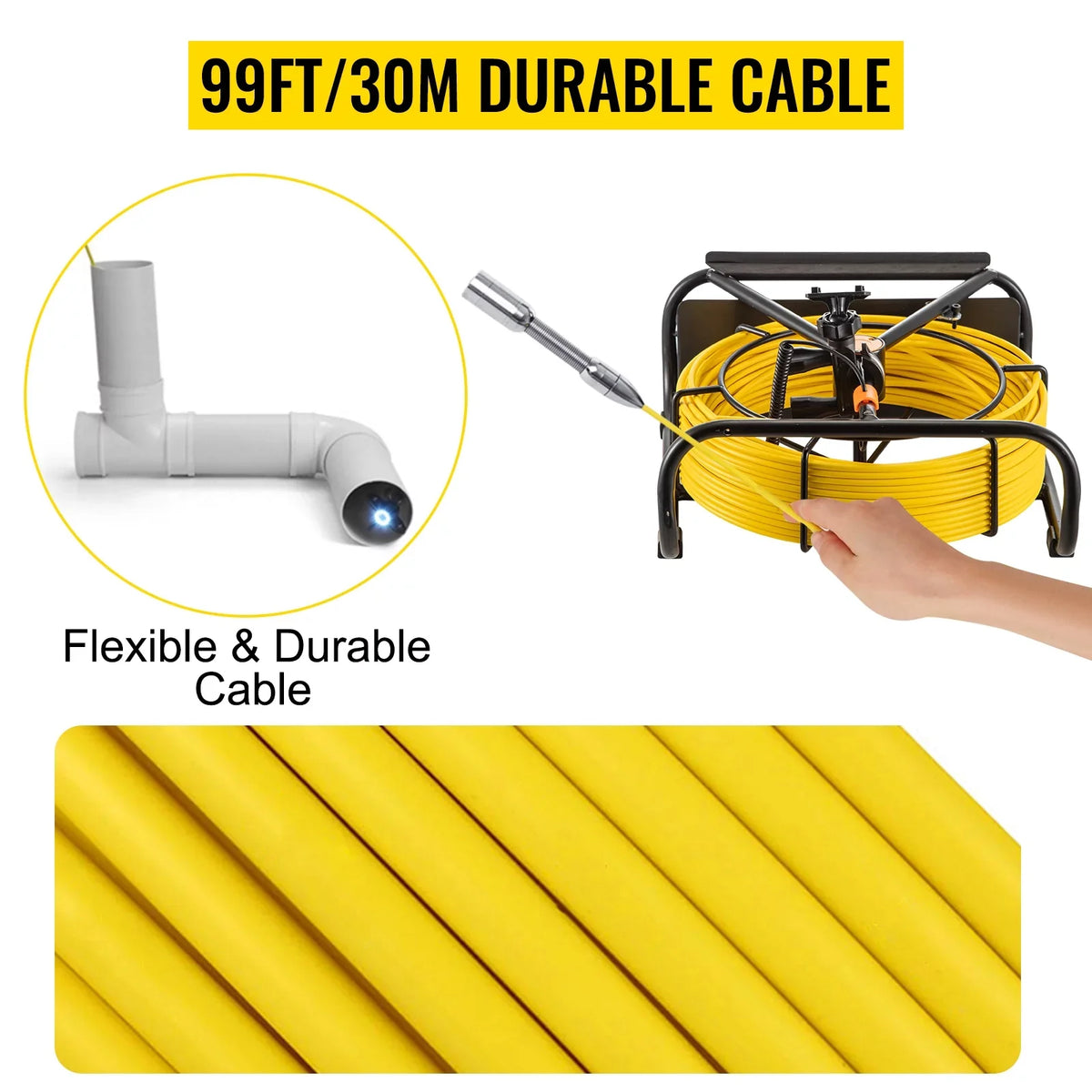 Sewer Camera 98.4 , Pipeline Inspection Camera 4.3 Inch   Monitor Pipe Camera, Duct Inspection Camera with 6PCS , 8500MAH Lithium Battery,  Function, 30M