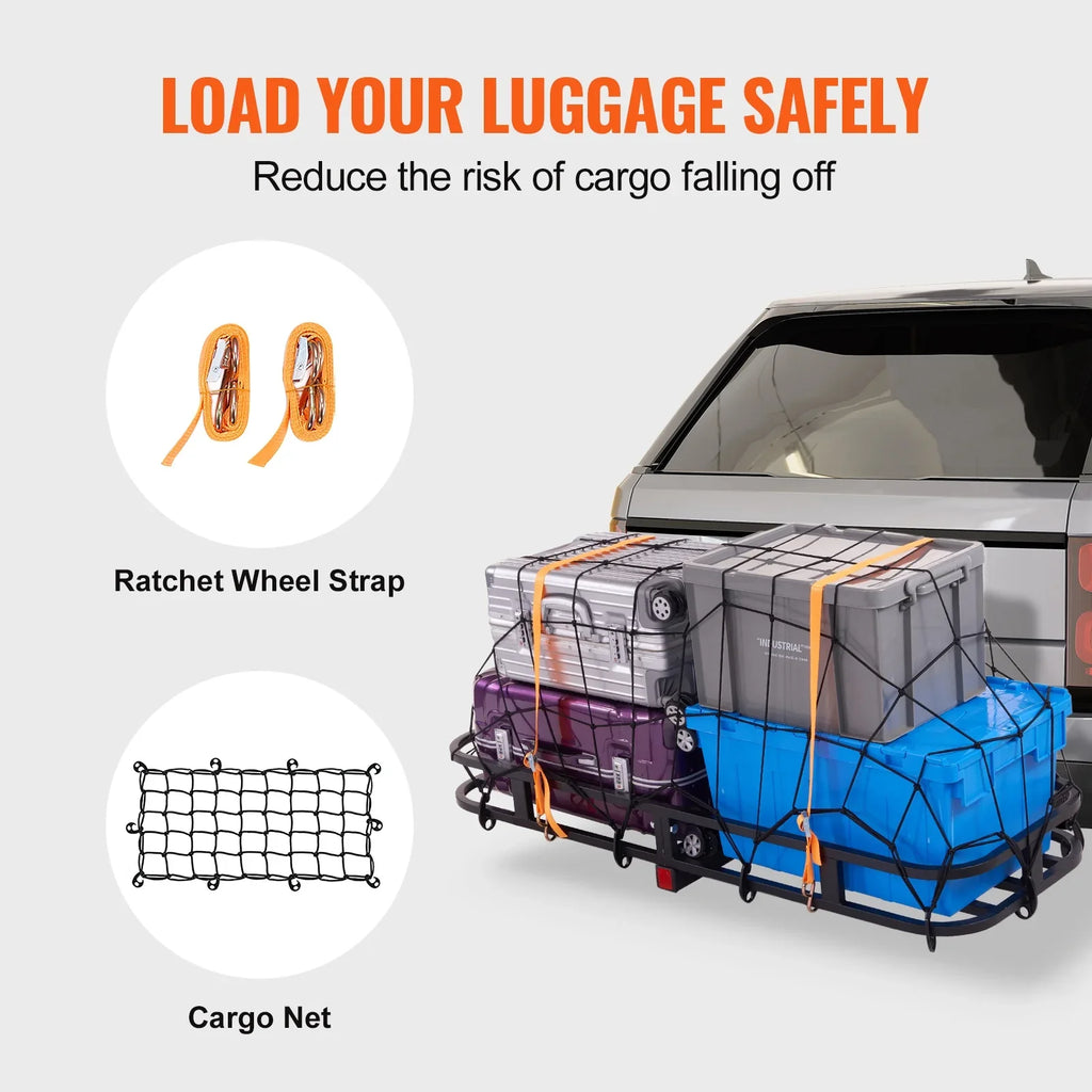 Hitch Mount Cargo Carrier 500lb 53x19x5 in & Cargo Net Fits 2" Receiver