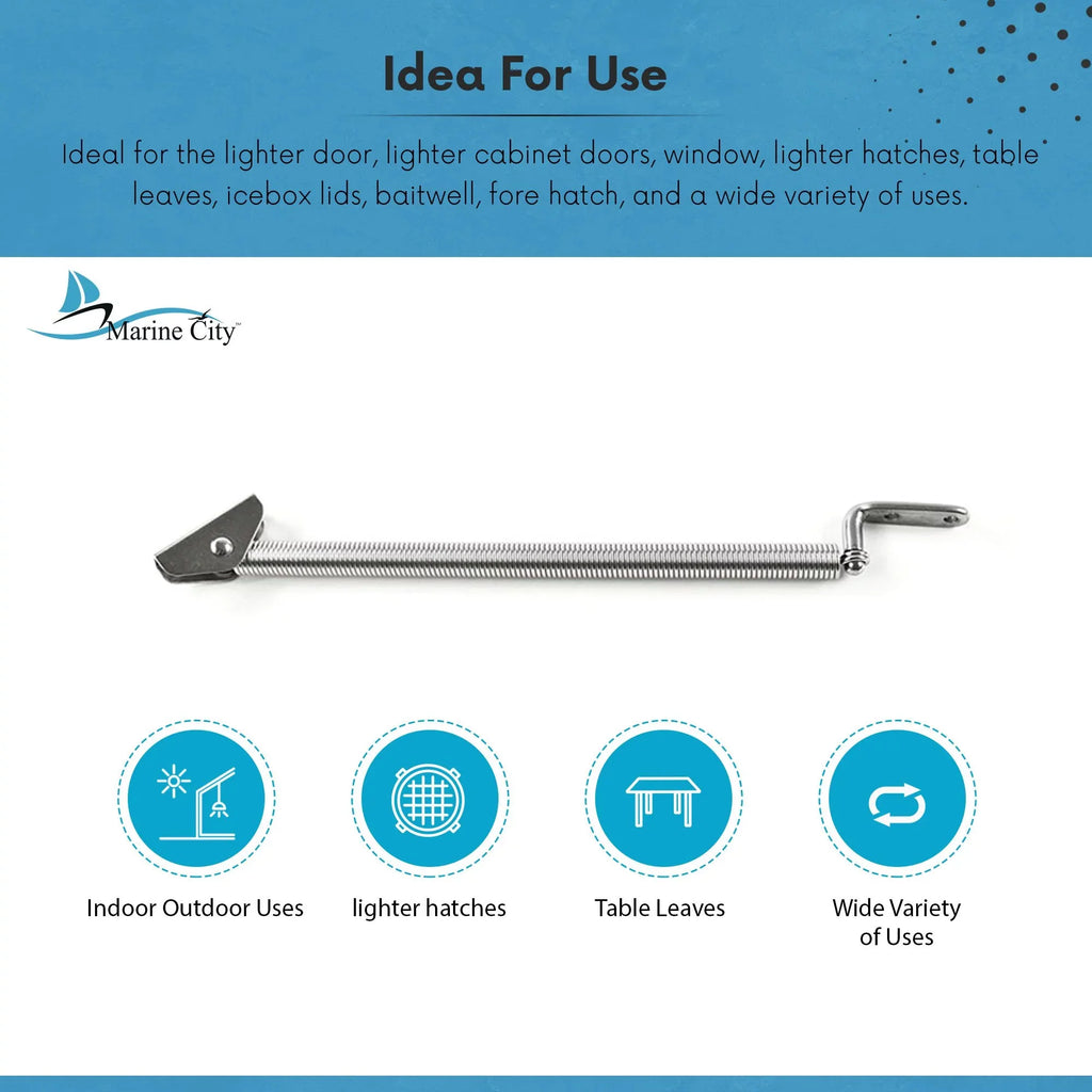 Marine City Stainless-Steel Hatch Spring Adjuster with -Bolt and -Shape Plate 8-1/4 inches or 10-1/4 inches Length: 8-1/4 inches