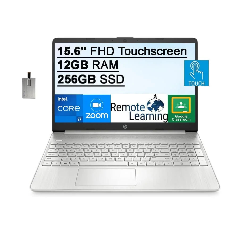 2021 15.6"   Touchscreen Laptop Computer, Intel Core i7-1165G7 (Beats i7-1065g7), 12GB , 256GB , Intel Iris Xe Graphics,  Webcam,  Audio, Win 11 , Silver, 32GB SnowBell  Card