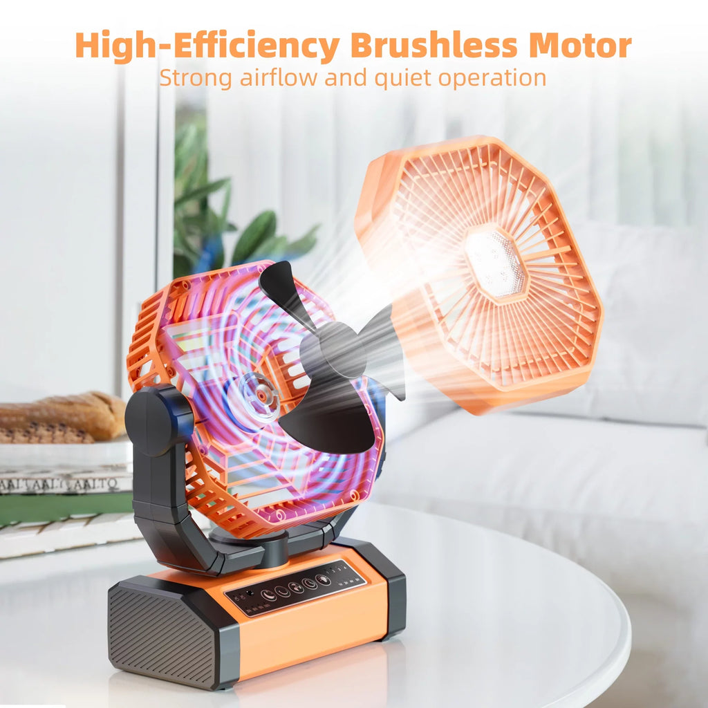 Portable Cordless Fan 20000mAh Rechargeable Battery Powered Ventilator w/  Lantern, Remote, Hook, Timer, 270° Pivot 90° Oscillating 4 Speed Brushless Motor, Outdoor Jobsite Garage Patio Fan