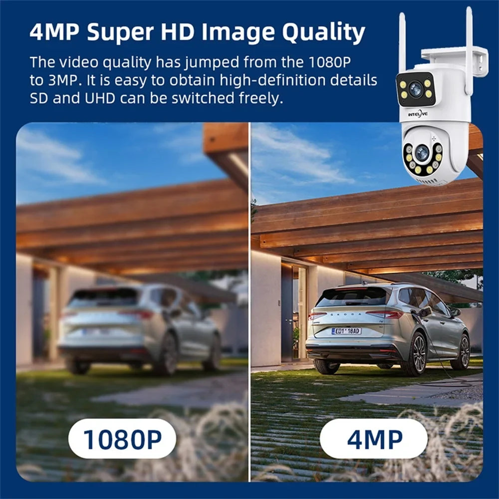 4K Security Camera with Floodlight, Human Deduction Wireless Outdoor Camera, Rechargeable Powered Home Surveillance Camera with Full Color Night Vision Two Way Voice