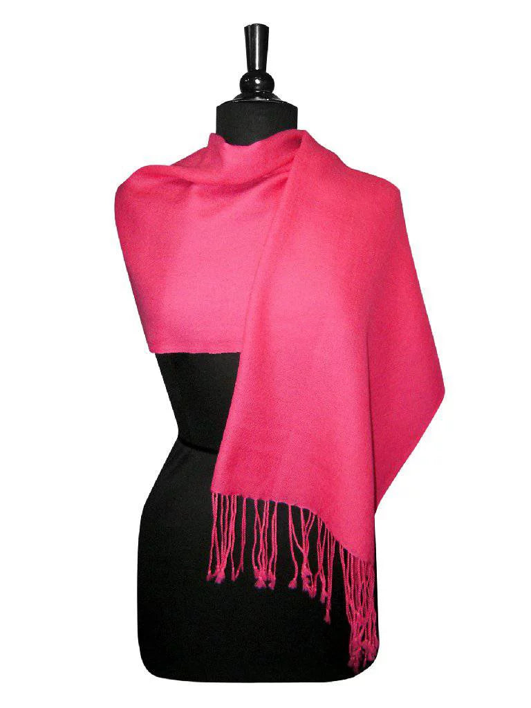 Biagio 100% Wool Pashmina Solid Scarf Hot Pink Fuchsia Color Womens Shawl Wrap