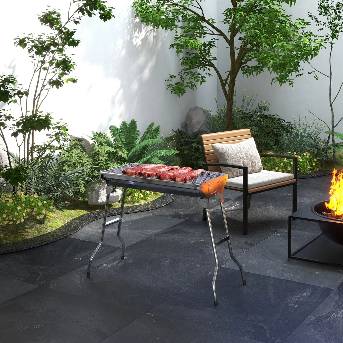 Portable Charcoal Grill,Stainless Steel Folding Outdoor  Grill for Picnic,Party Grill Rack