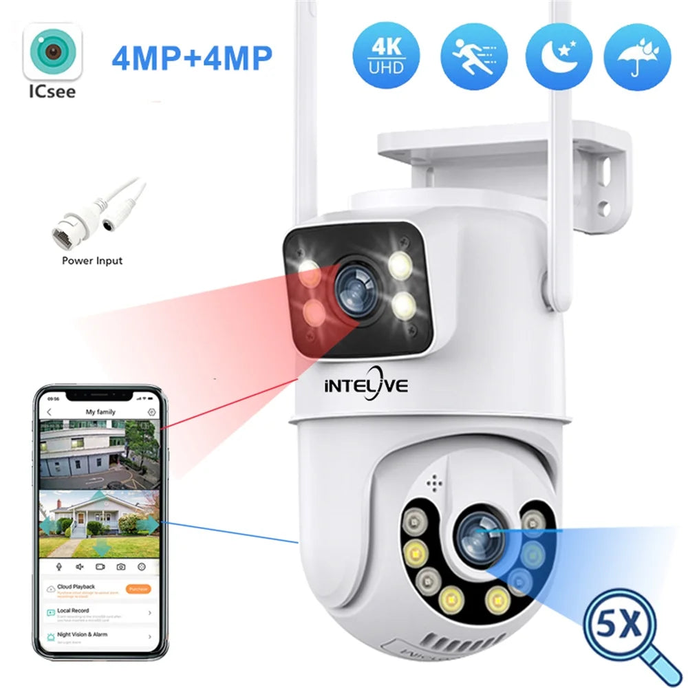 4K Security Camera with Floodlight, Human Deduction Wireless Outdoor Camera, Rechargeable Powered Home Surveillance Camera with Full Color Night Vision Two Way Voice