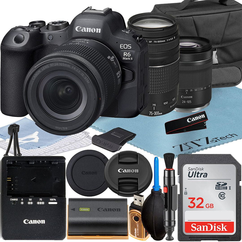 Canon   Mark  Mirrorless Camera with  24-105mm +  75-300mm Lens + SanDisk 32GB Memory Card + Case +  Flash + ZeeTech Accessory Bundle