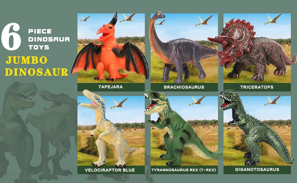 6 Piece Jumbo Dinosaur Toys for Kids and Toddlers, 13-17 Inches Blue Velociraptor -Rex, Large Soft Dinosaur Toys Set for Dinosaur Lovers - Perfect Dinosaur Party Favors, Birthday Gifts