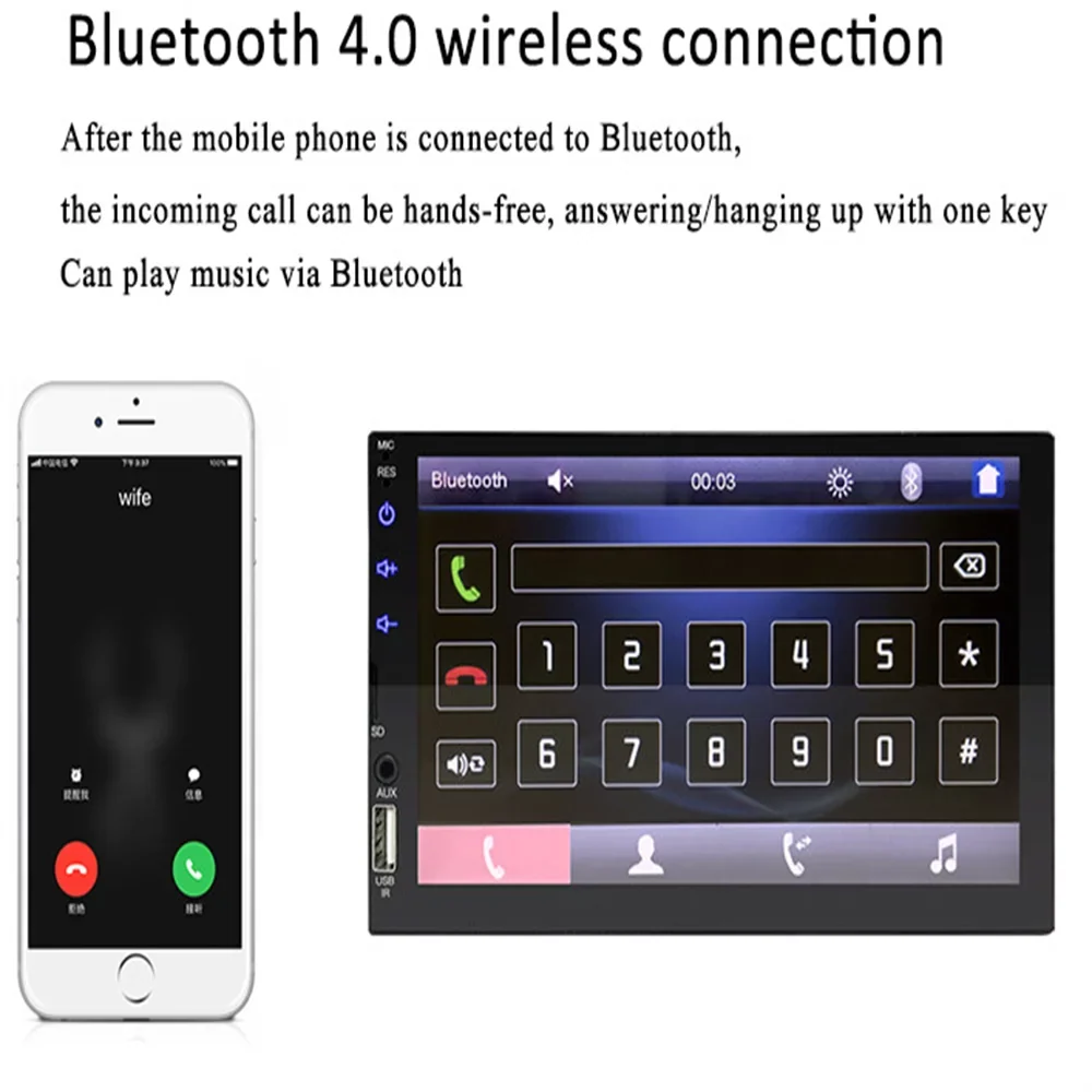 Virwir Car Multimedia Player Bluetooth 7 inch,  Car Mp5 Player Touch Screen Autoradio with Backup Camera Rear