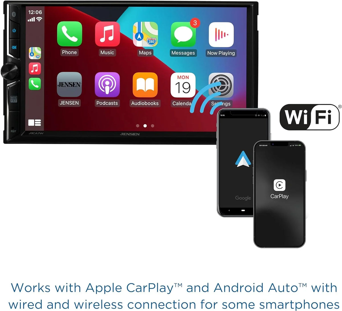 Jensen  7-inch Certified Apple CarPlay Android Auto, Wired or Wireless, Double  Car Stereo Radio, New