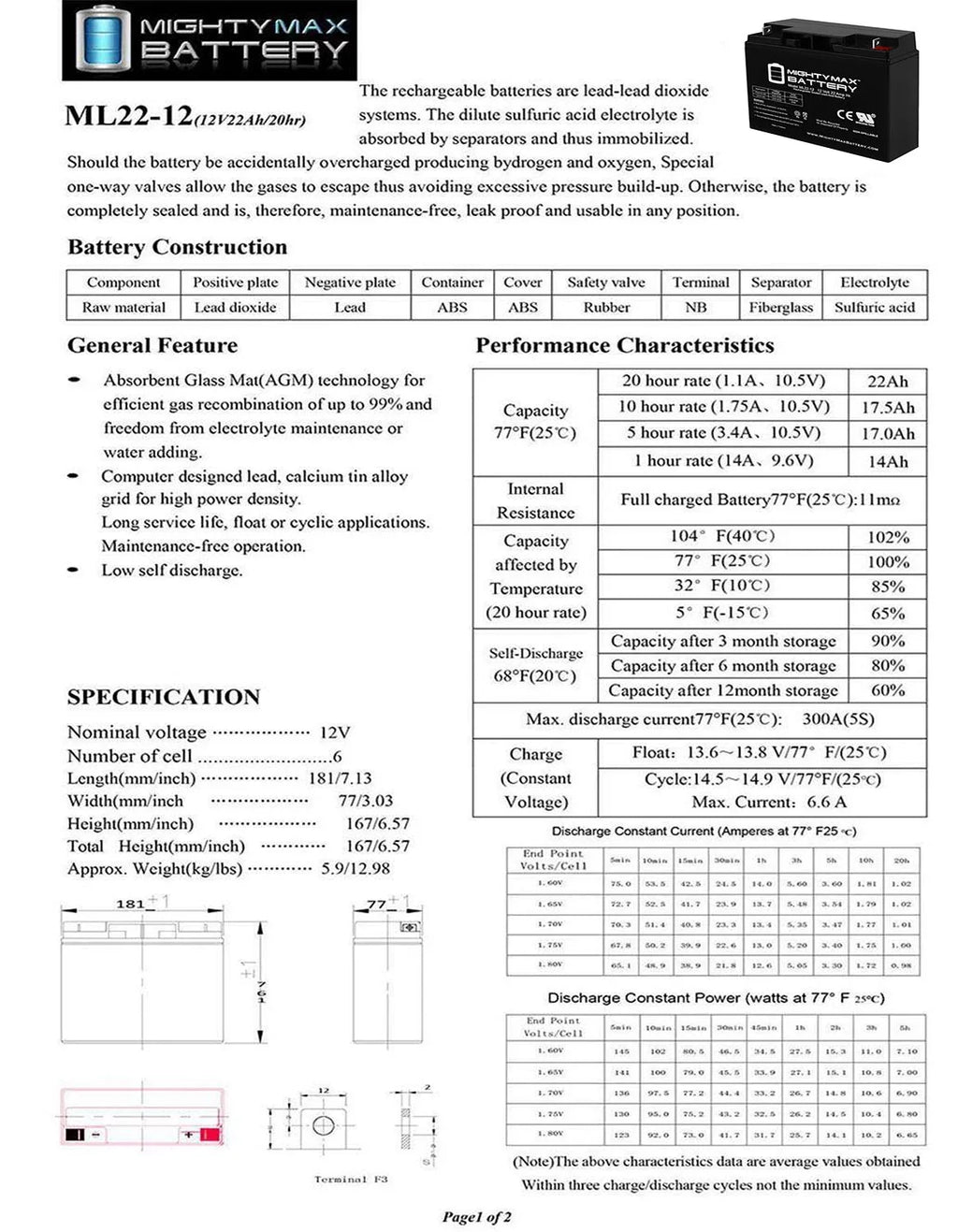 12V 22AH  Battery Replaces Rascal / Series Scooter