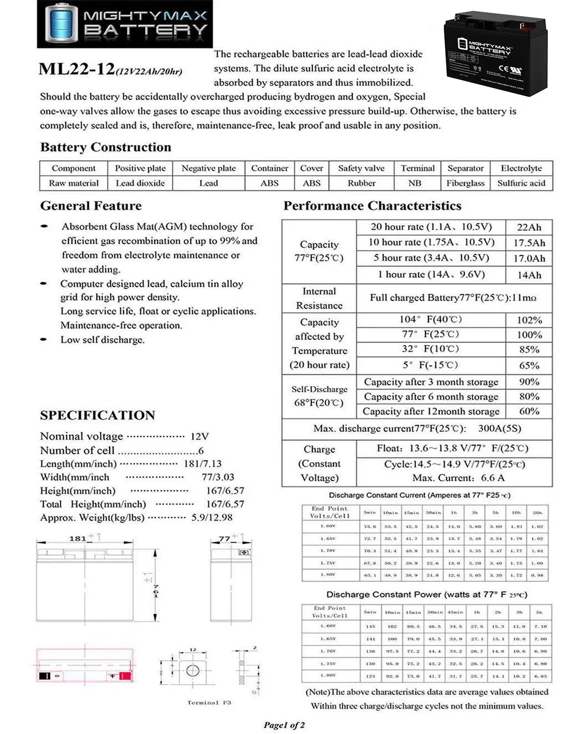 12V 22AH  Battery Replaces Rascal / Series Scooter