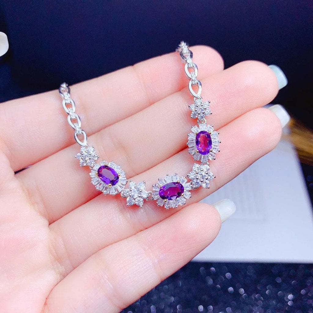 Natural Amethyst Bracelet Women  Sterling Silver Plated 18k Gold Inlaid Light Luxury